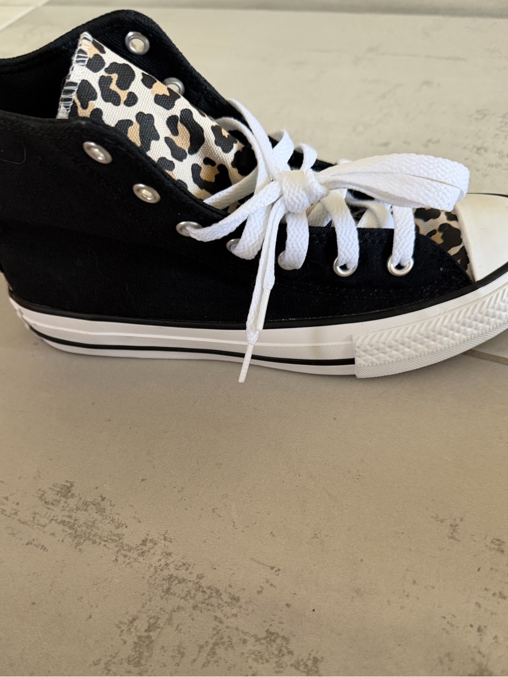 Converse Black High-Top Sneaker with Leopard Accent Unisex New w/out Box